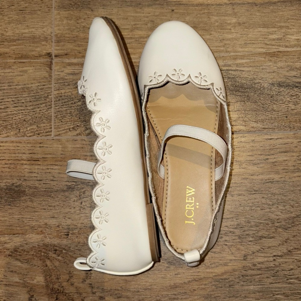 J. Crew Girls Scallop Ballerina Slipper Cream Slip On Dress Shoes Size 13